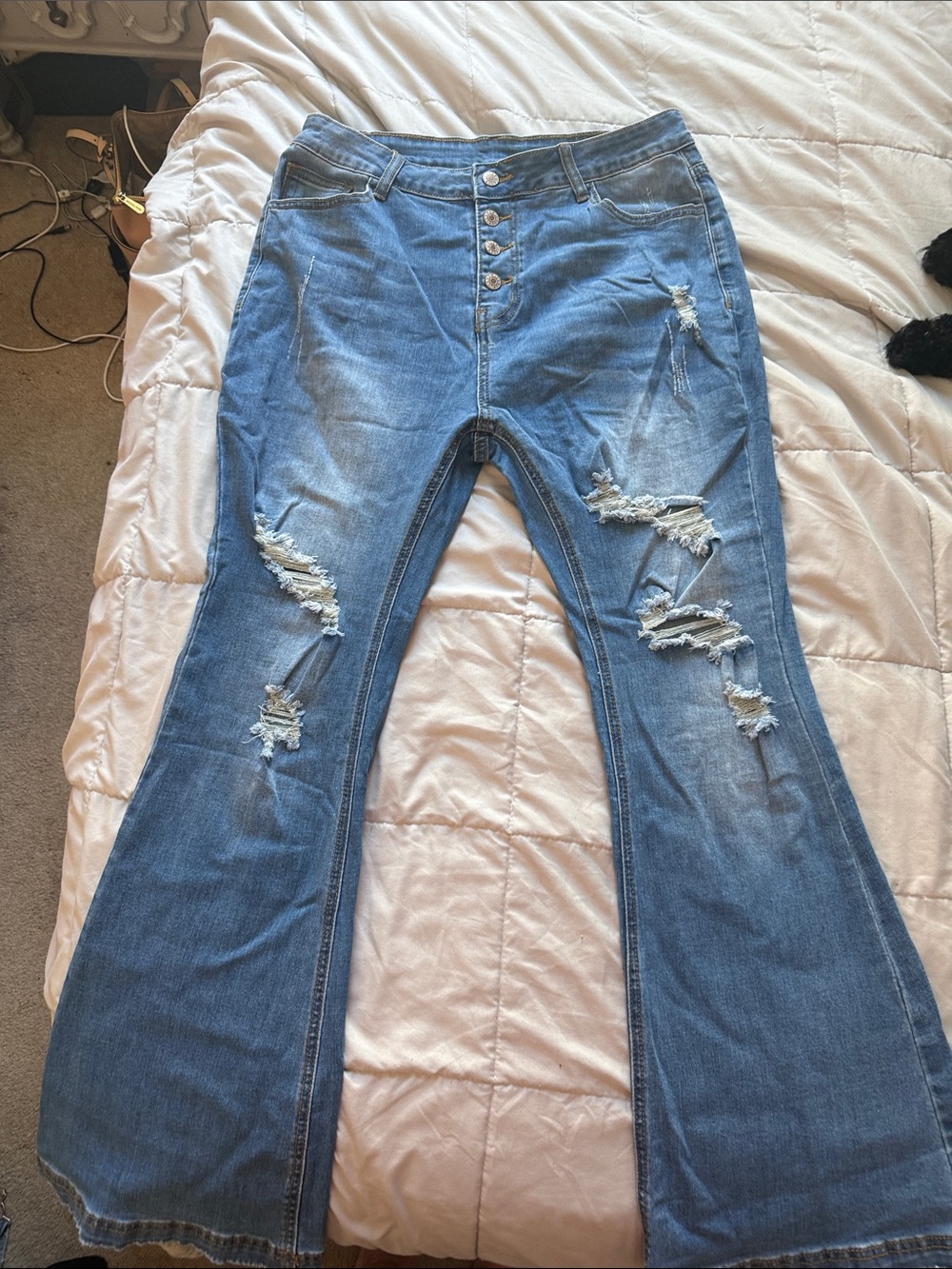 Amazon Distressed Blue High-Rise Flare Jeans